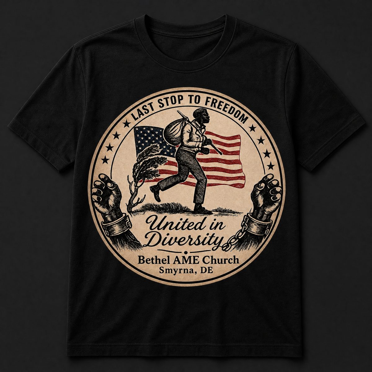 Front of the commemorative shirt: United in Diversity crest